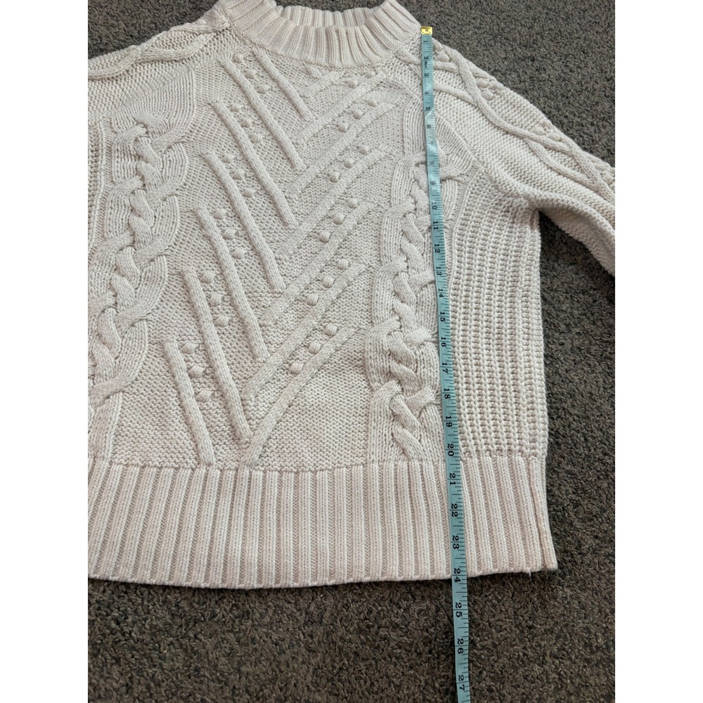 LOFT‎ Sweater Womens L Cream Cable Knit Popcorn Stitch Mock Neck Pullover Cozy - Picture 10 of 12